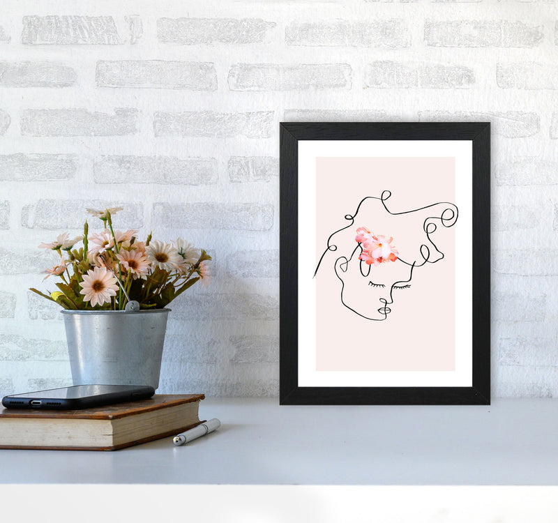 Semiprofile Messy Hair Blush Flower By Planeta444 A4 White Frame