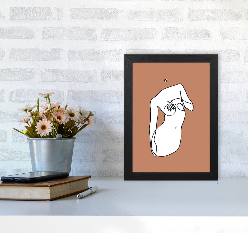 Covering Breasts With One Hand Terracotta By Planeta444 A4 White Frame