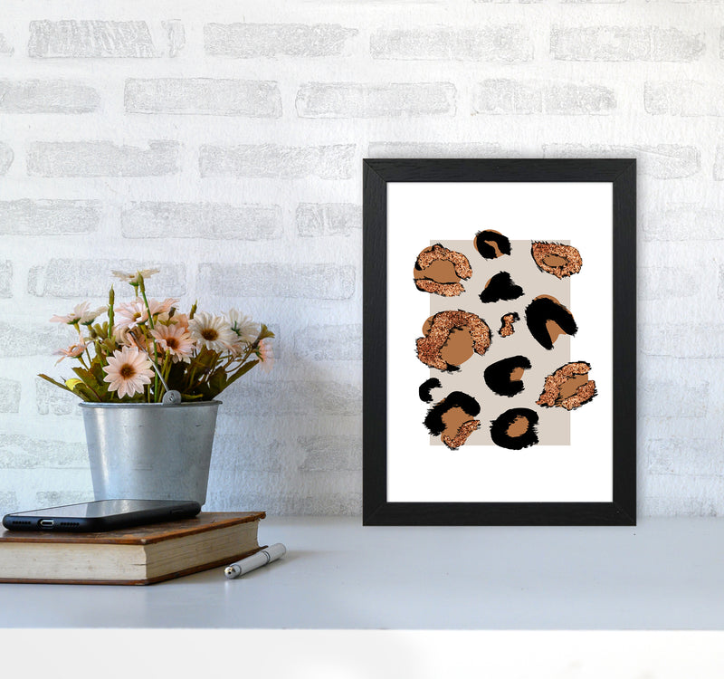 Big Leopard Neutral Rectangle Bronze Glitter By Planeta444 A4 White Frame