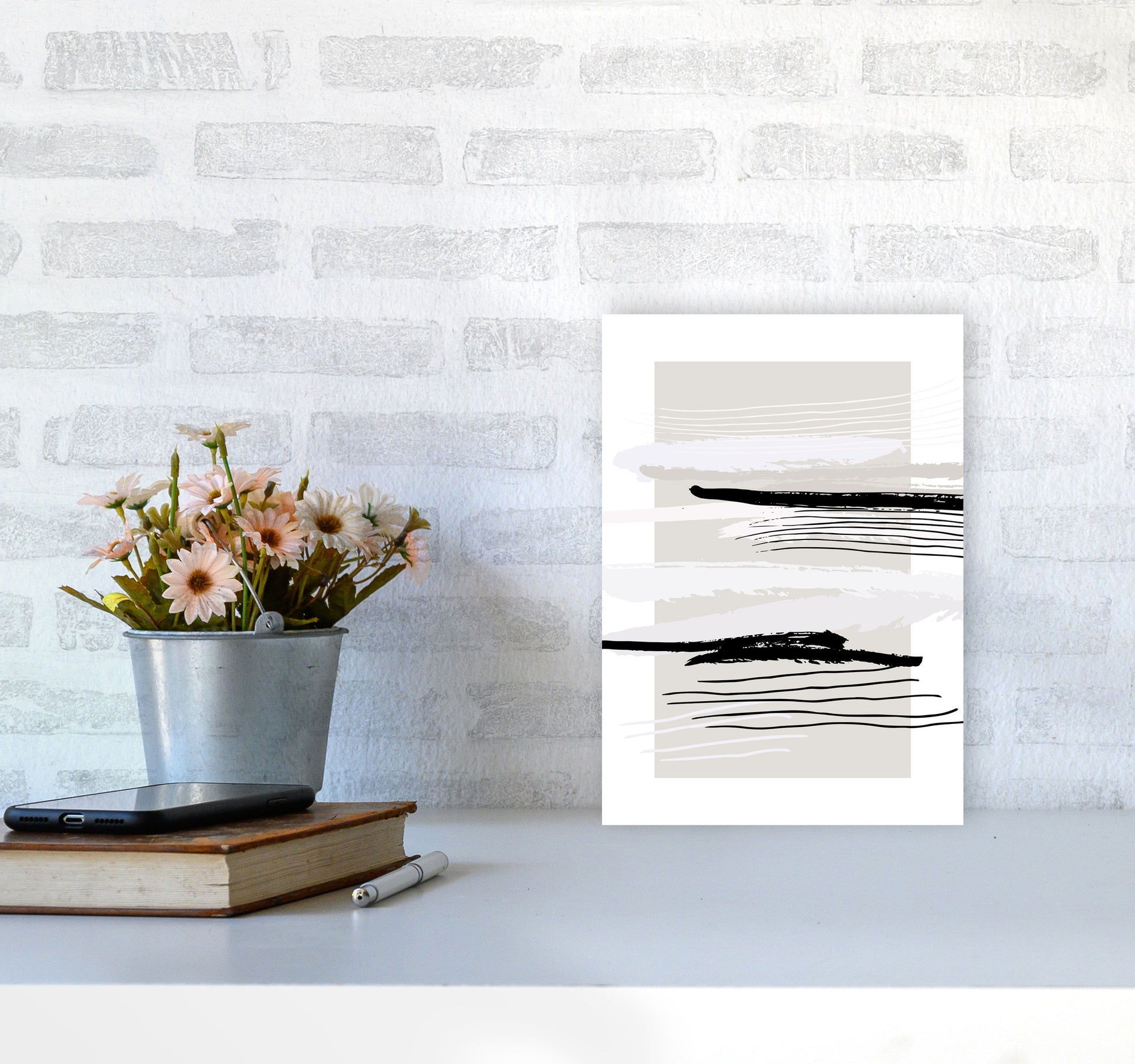 Abstracts Pennellate Linee Grey White Black By Planeta444 A4 Black Frame