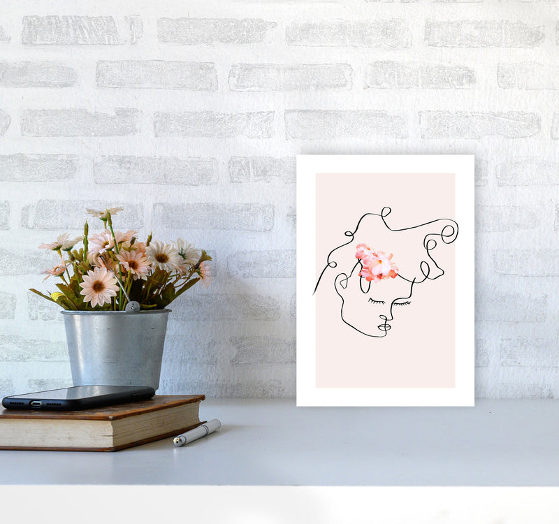 Semiprofile Messy Hair Blush Flower By Planeta444 A4 Black Frame