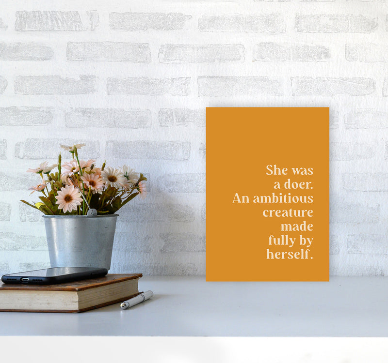 She Was A Doer Type Beige On Mustard By Planeta444 A4 Black Frame