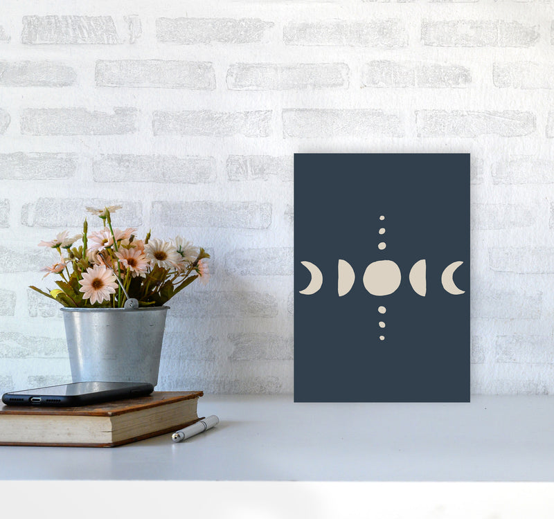 Moon Phases Beige Navy By Planeta444 A4 Black Frame