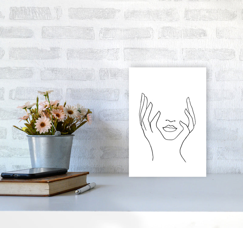Line Art Holding Face By Planeta444 A4 Black Frame