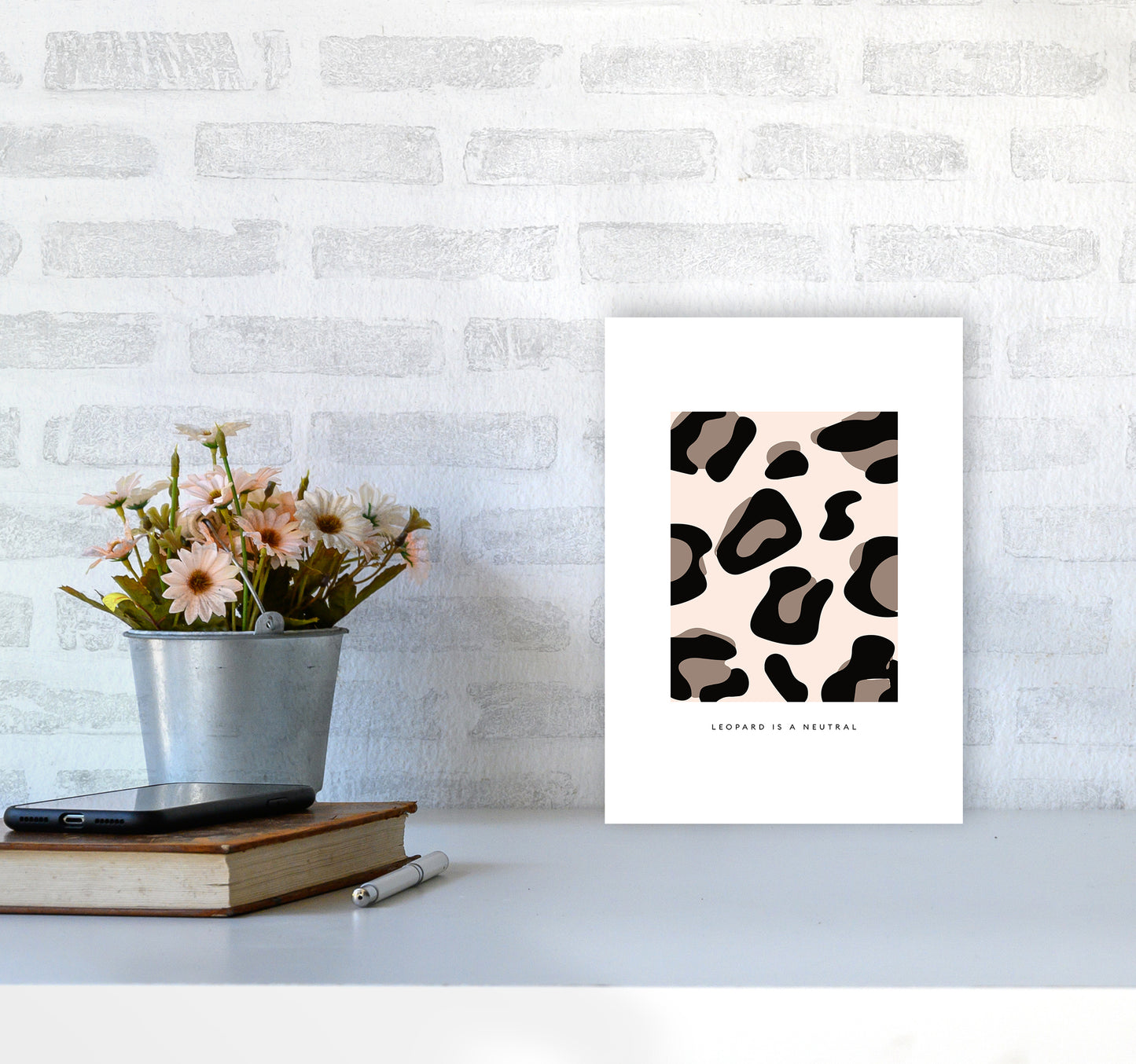 Big Leopard Powder Rose By Planeta444 A4 Black Frame