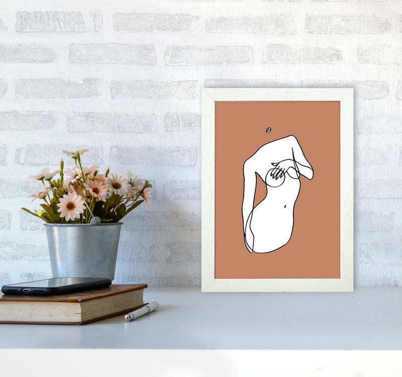 Covering Breasts With One Hand Terracotta By Planeta444 A4 Oak Frame