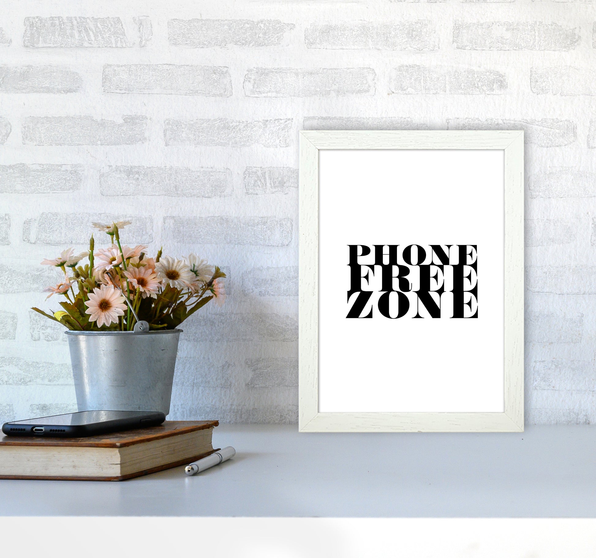 Phone Free Zone By Planeta444 A4 Oak Frame