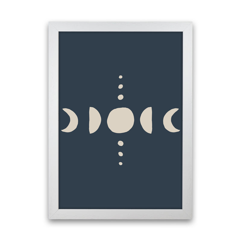 Moon Phases Beige Navy By Planeta444 White Grain