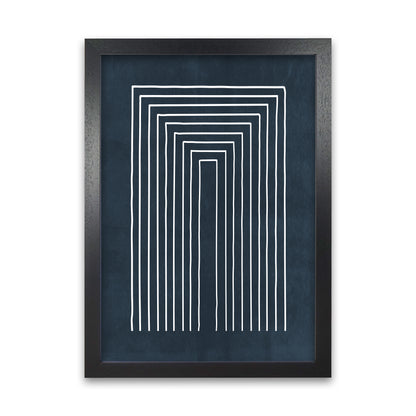 Lino Style Blue Geometric Lines A1 Black Grain Frame
