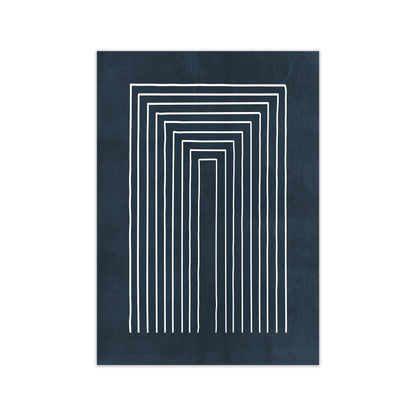 Lino Style Blue Geometric Lines A1 Print Only