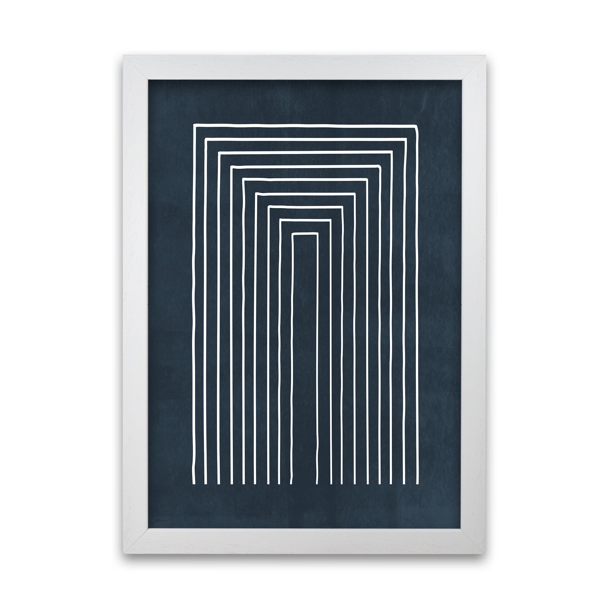 Lino Style Blue Geometric Lines A1 White Grain Frame