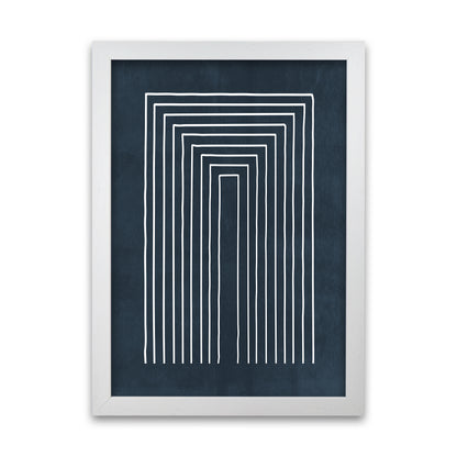 Lino Style Blue Geometric Lines A1 White Grain Frame