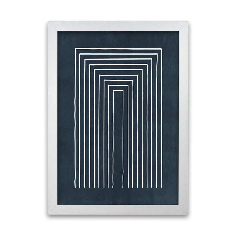 Lino Style Blue Geometric Lines A1 White Grain Frame