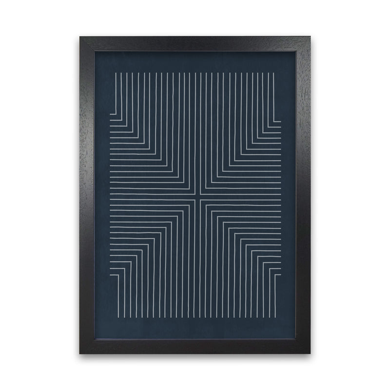 Mid Century Geometric Blue Original A1 Black Grain Frame