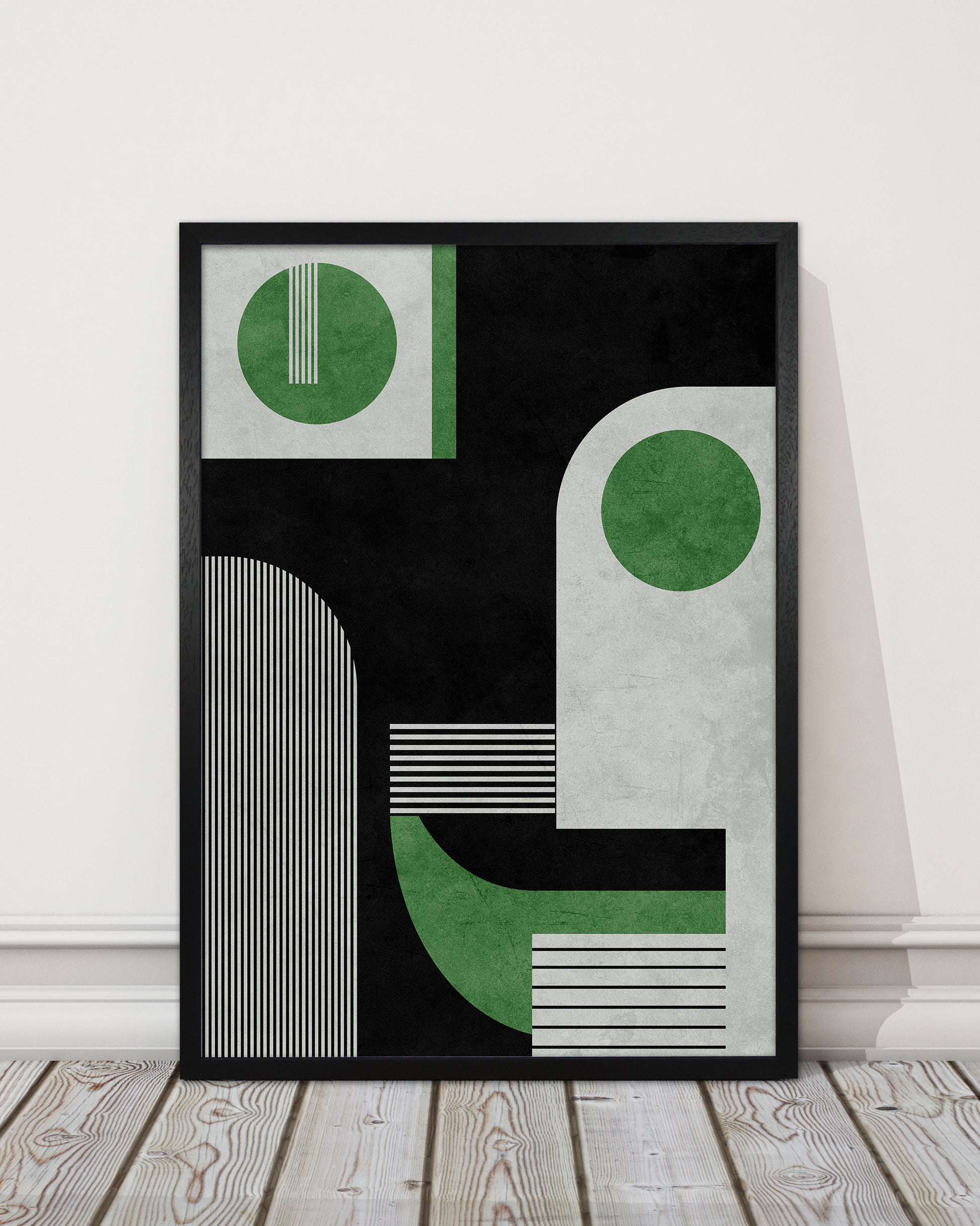 Mid Century Green Black Block Prints Set of 2 B