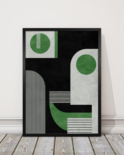 Mid Century Green Black Block Prints Set of 2 B