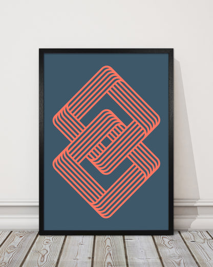 Blue and Red Geometric Wall Art Print A