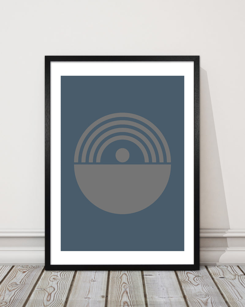 Mid Century Grey and Blue Wall Art Prints B