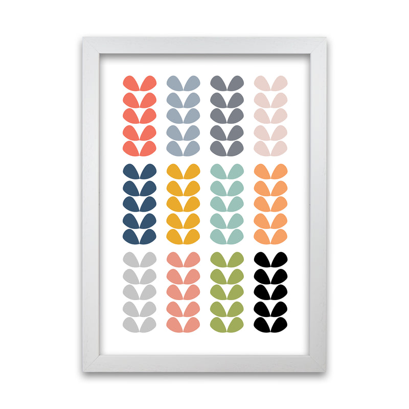 Scandinavian Folk Rainbow Leaves Original A1 White Grain Frame