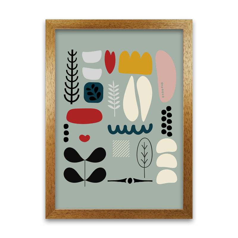 Scandinavian Shapes on Blue Original A1 Honey Oak Frame
