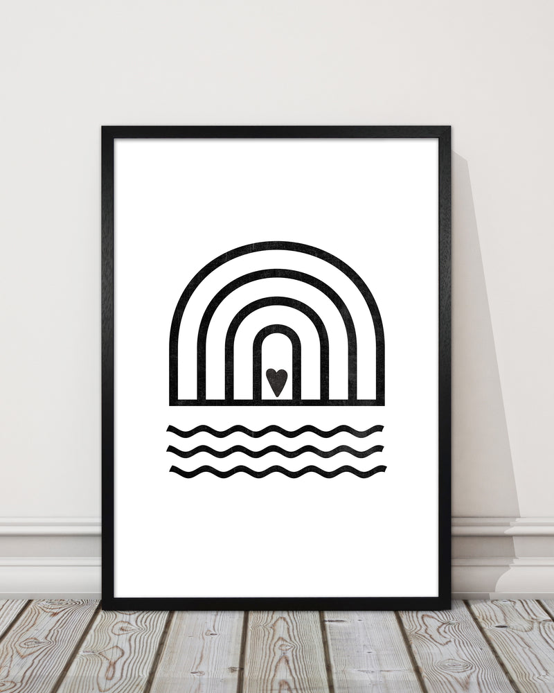 Rainbow Heart Waves BW Art