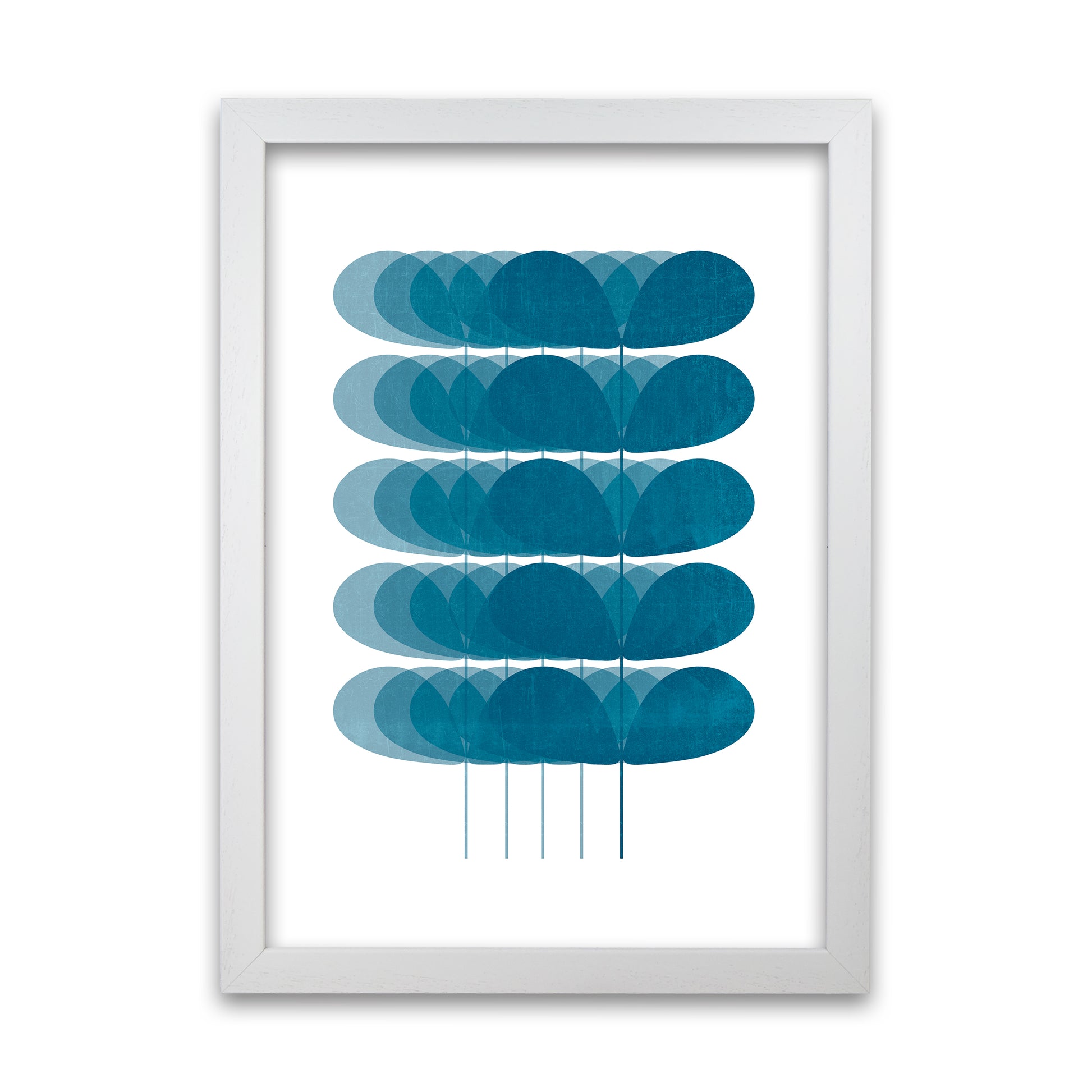 Scandinavian Turquoise Leaves Original  A1 White Grain Frame