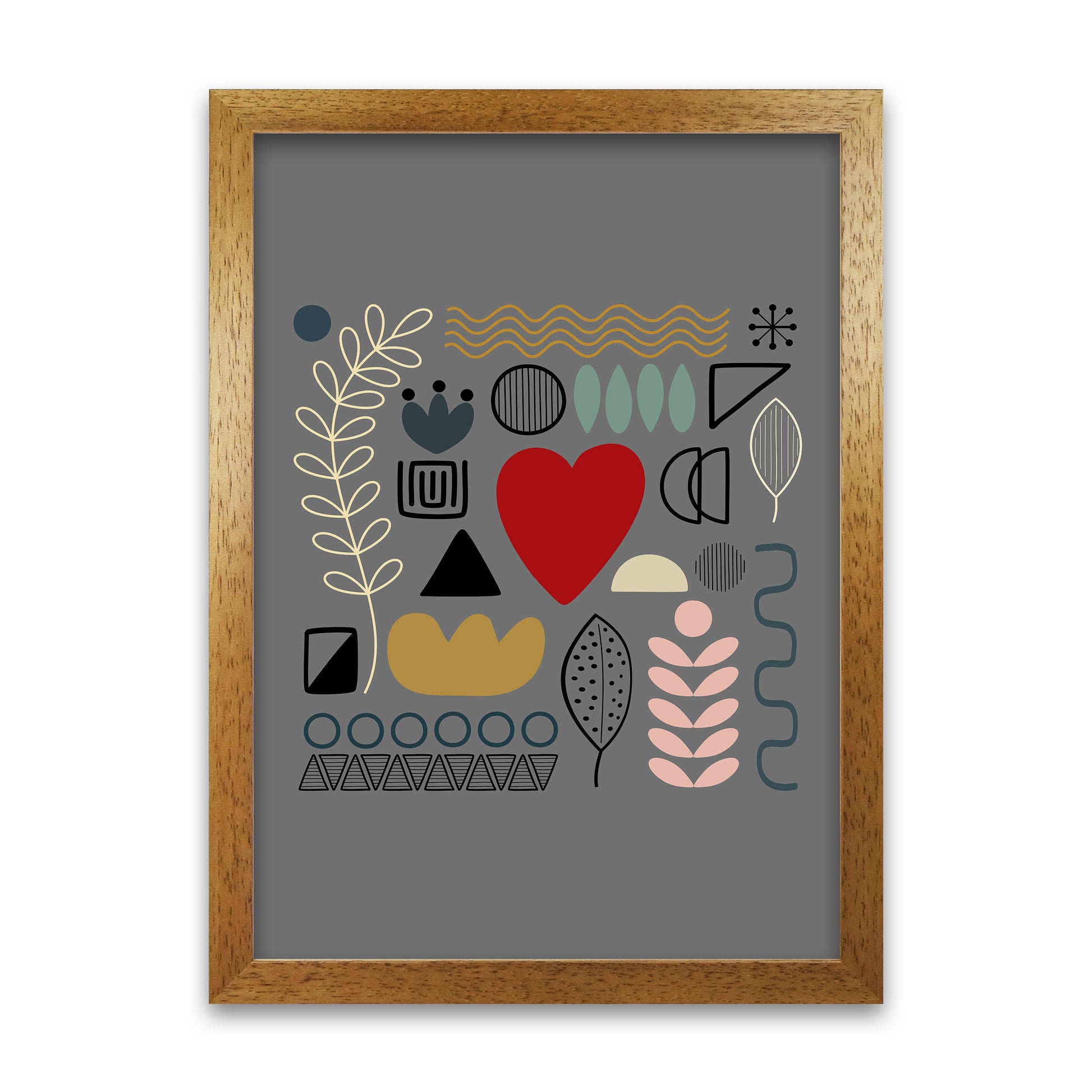 Scandnavian Shapes on Grey Original A1 Honey Oak Frame