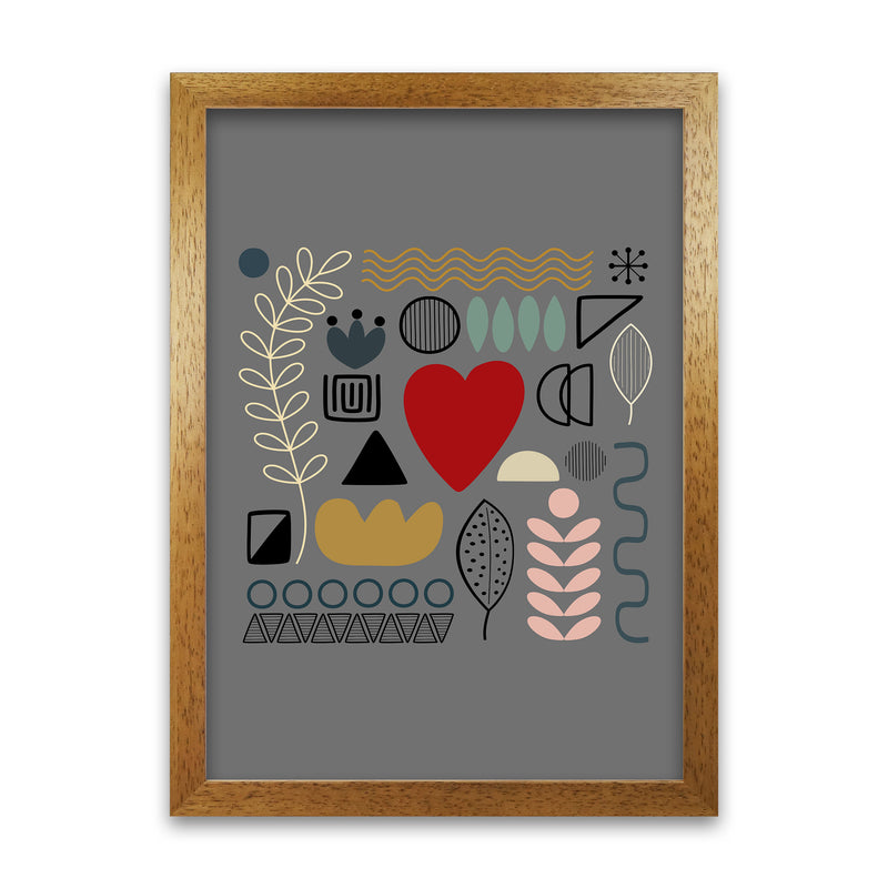 Scandnavian Shapes on Grey Original A1 Honey Oak Frame
