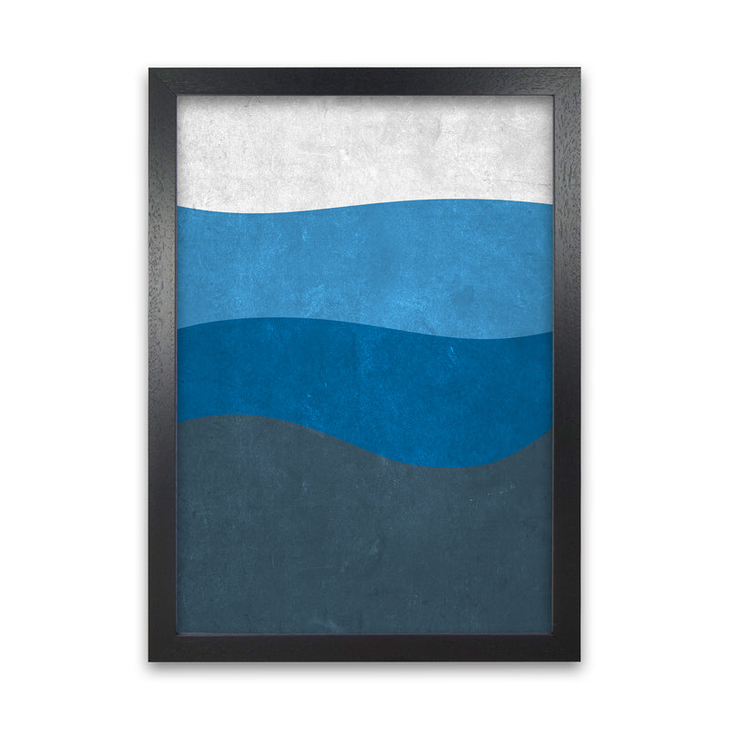 Abstract Blue Seascape Grunge  A1 Black Grain Frame
