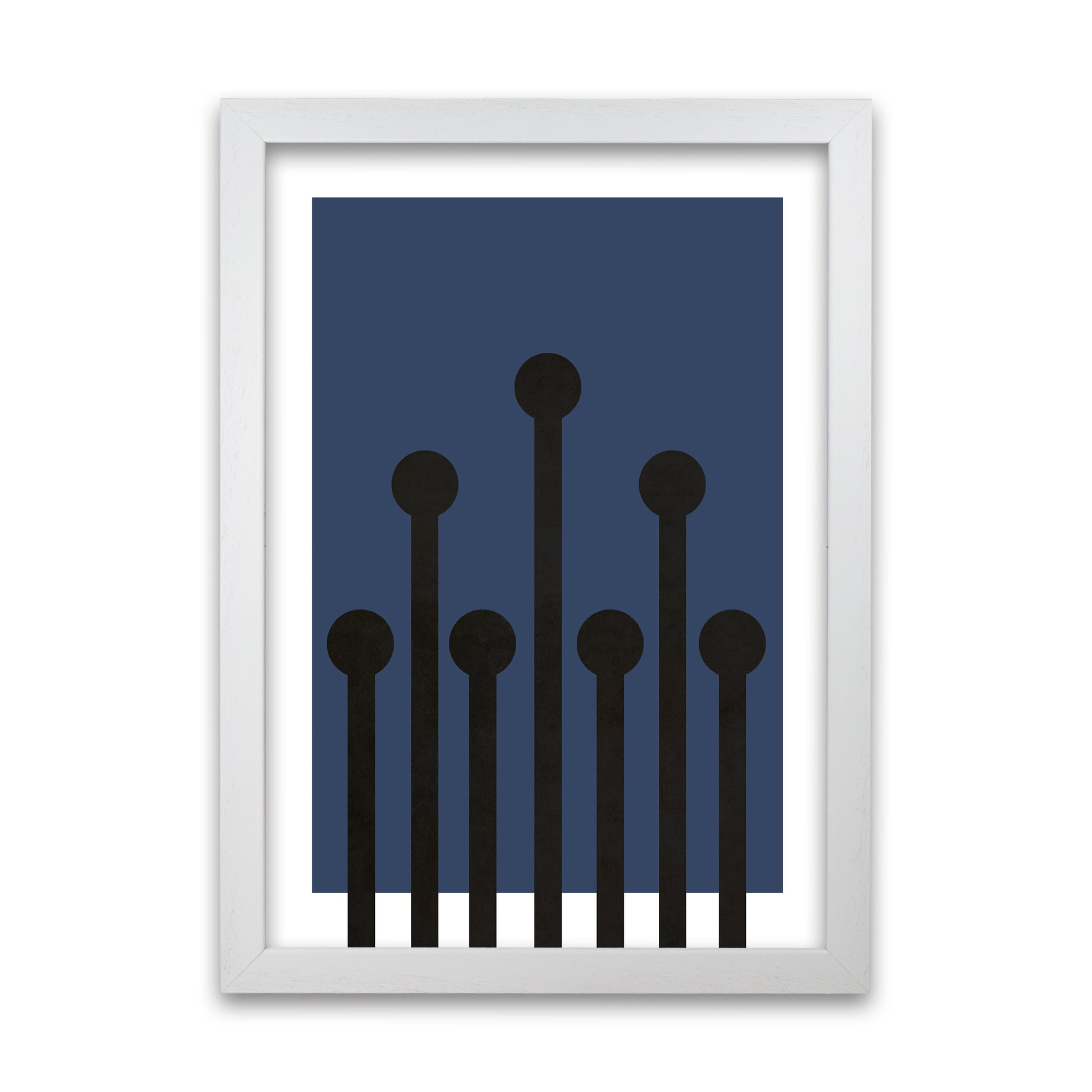 Black and Blue Scandinavian Art A1 White Grain Frame