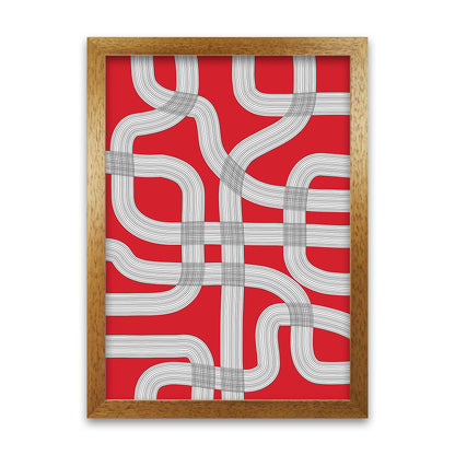 Red Black and White Abstract A1 Honey Oak Frame