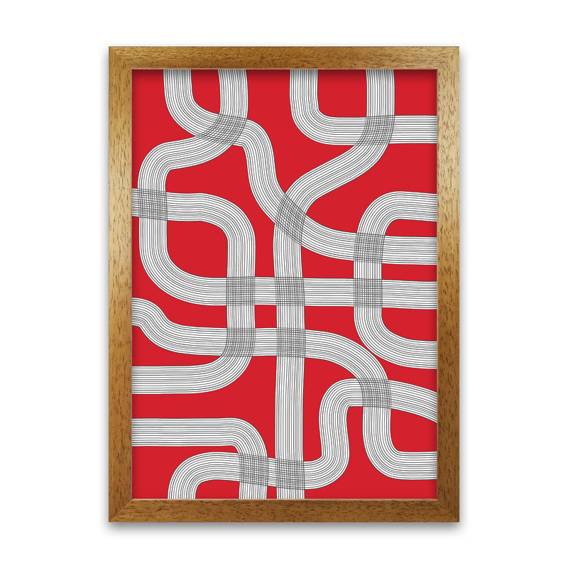 Red Black and White Abstract A1 Honey Oak Frame