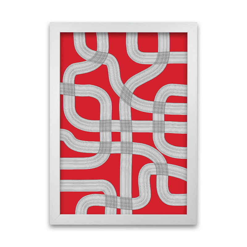 Red Black and White Abstract A1 White Grain Frame