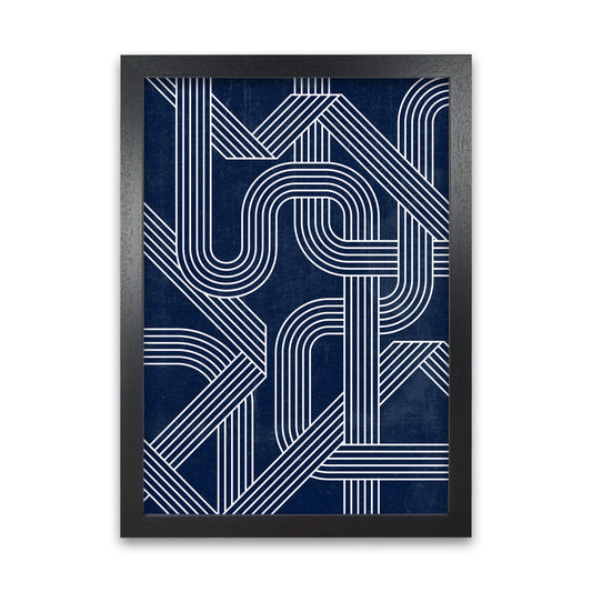 Blue Abstract Lines Wall Art A1 Black Grain Frame