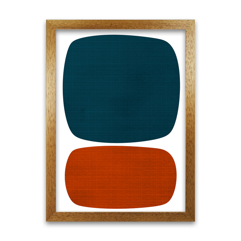 Blue and Orange Mid Century A1 Honey Oak Frame