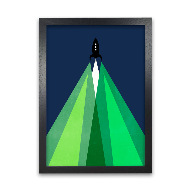 Green and Blue Kids Rocket A1 Black Grain Frame