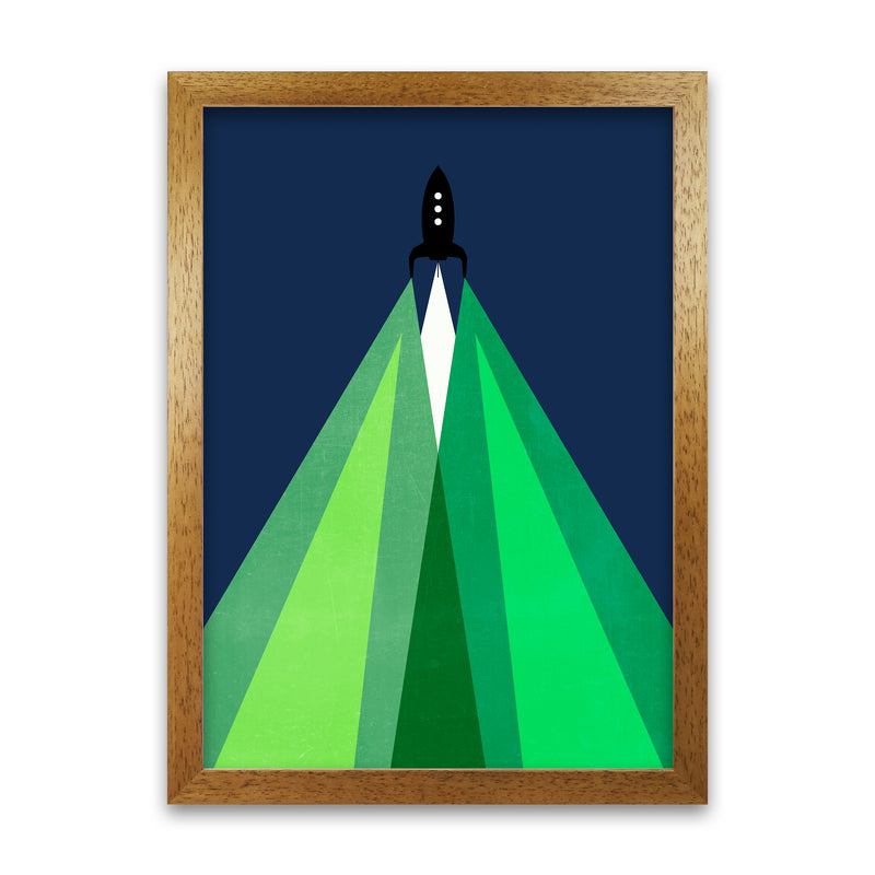 Green and Blue Kids Rocket A1 Honey Oak Frame