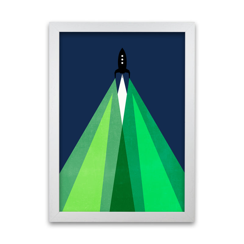 Green and Blue Kids Rocket A1 White Grain Frame