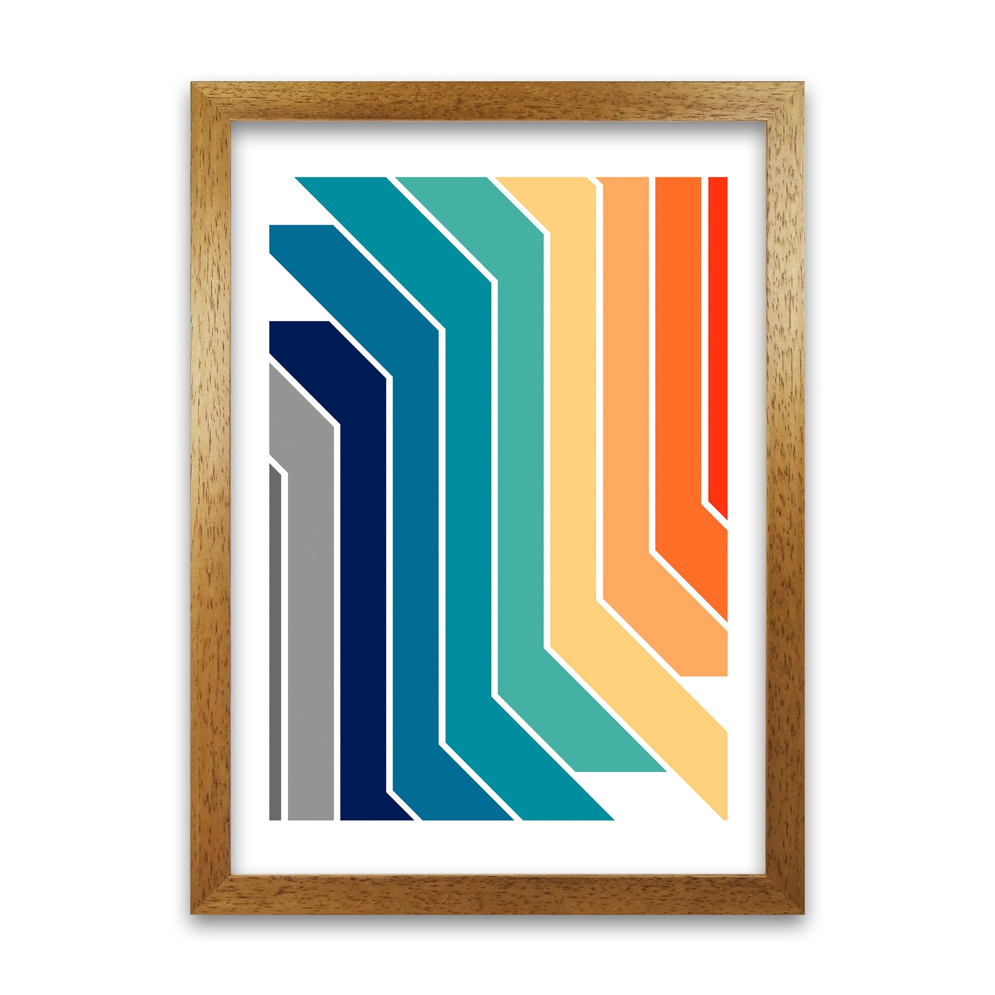 Modern Rainbow Stripes Original2  A1 Honey Oak Frame