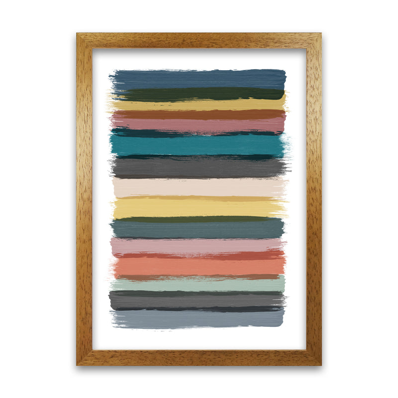 Multicolor Brush Strokes Original  A1 Honey Oak Frame