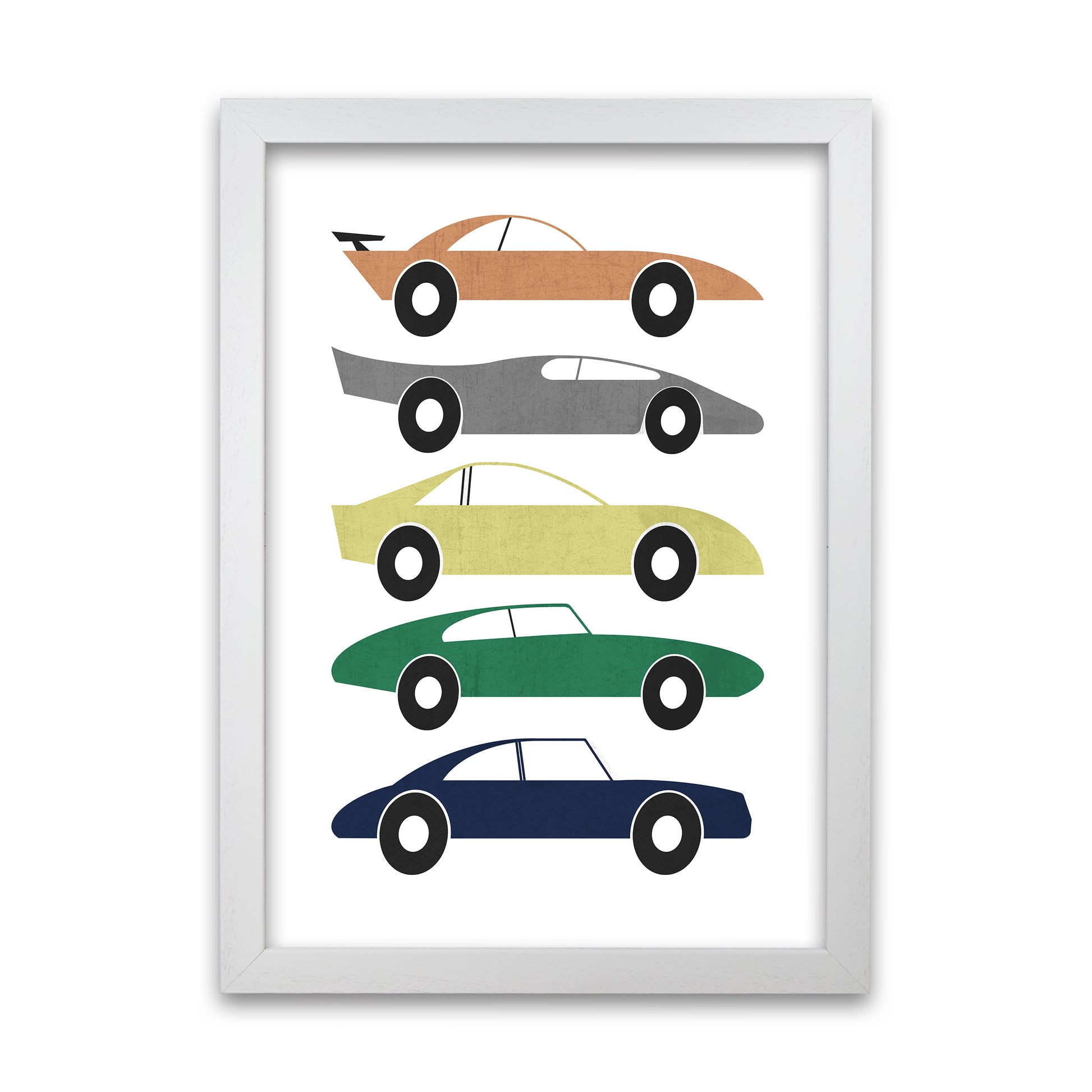 Muted Colours Car Wall Art A1 White Grain Frame