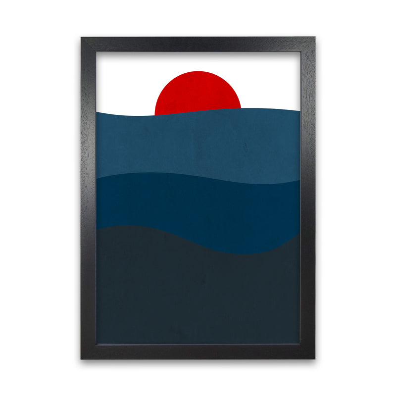 Red Blue Sunset Original  A1 Black Grain Frame