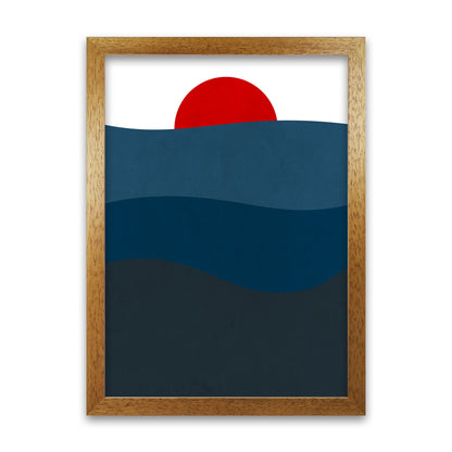 Red Blue Sunset Original  A1 Honey Oak Frame