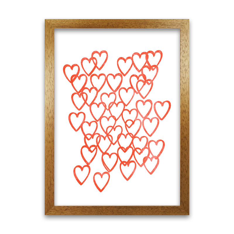Red Hearts Grunge Original  A1 Honey Oak Frame