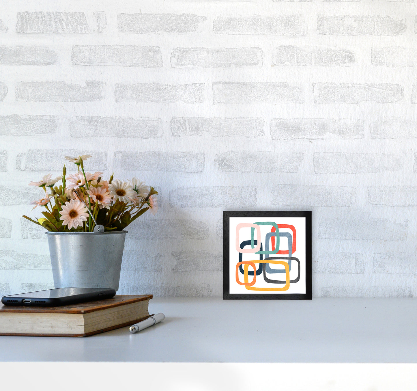 Mid Century Shapes Square Original3030 White Frame