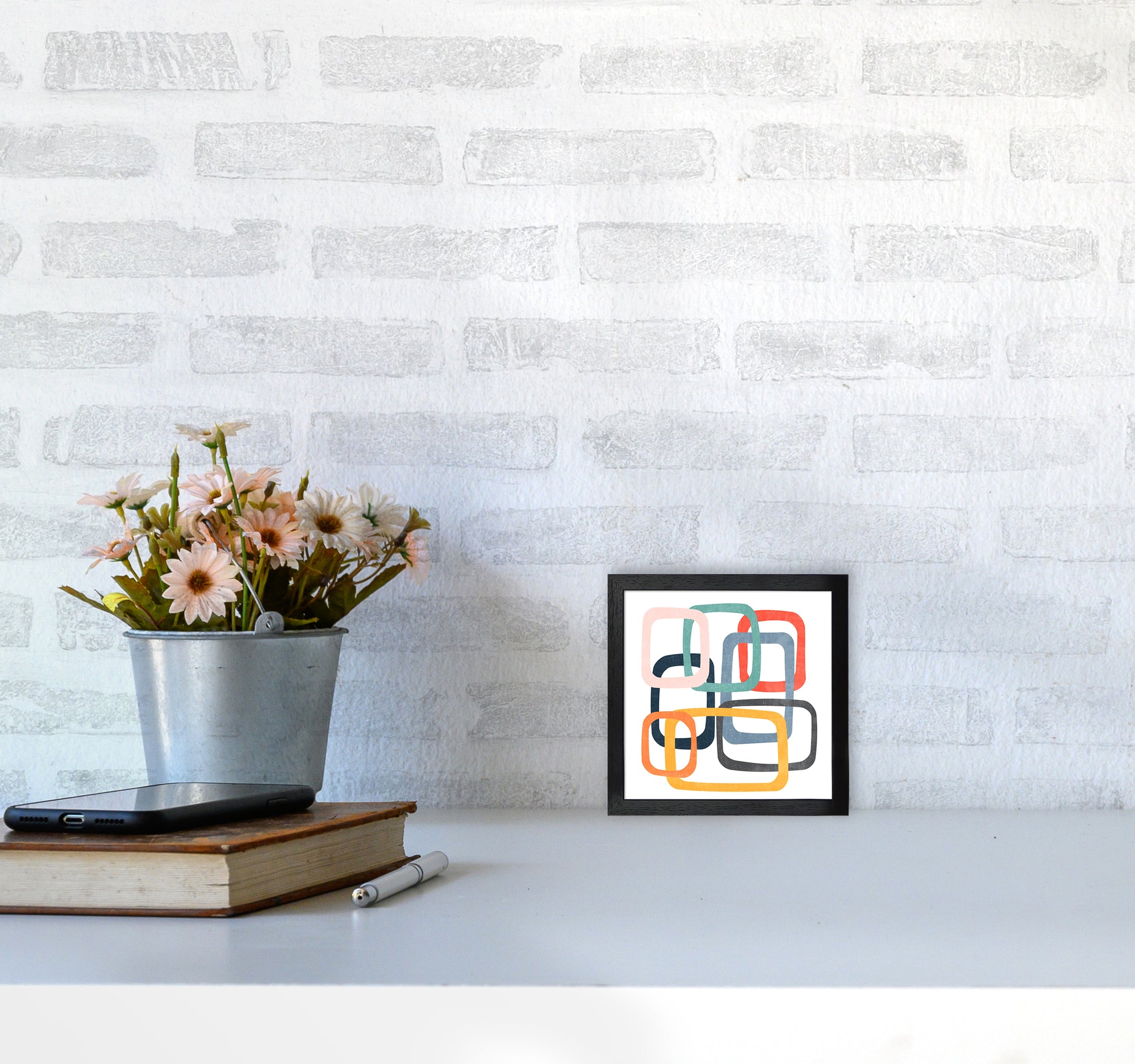 Mid Century Shapes Square Original3030 White Frame