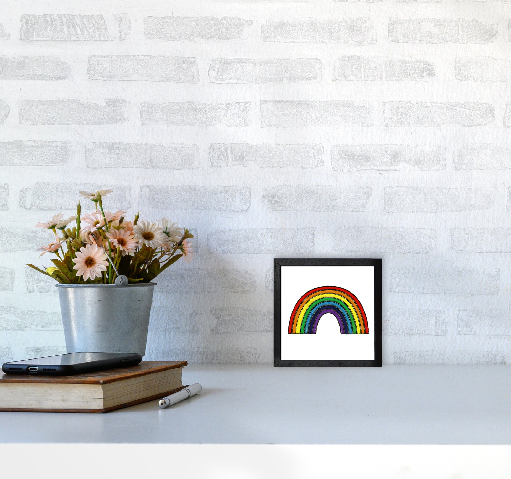 Square Rainbow Print on White3030 White Frame
