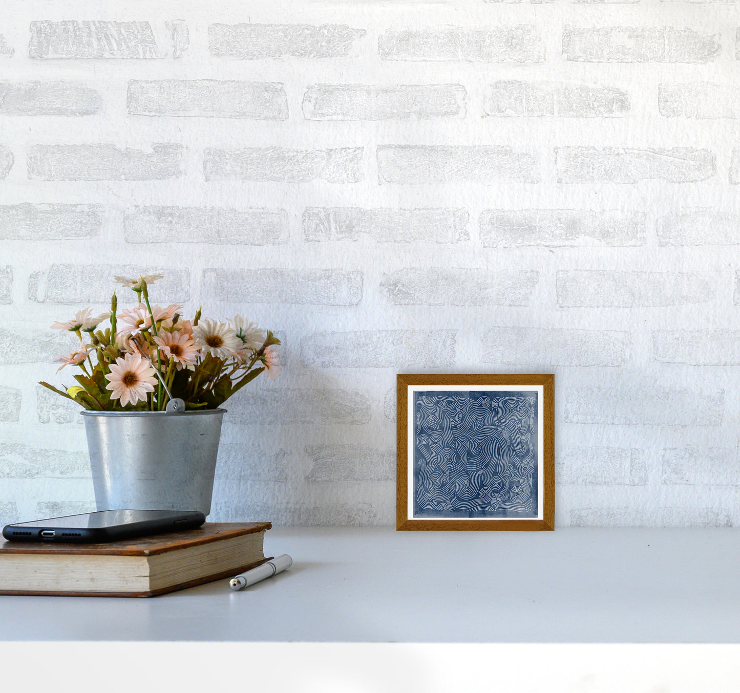 Square Blue Waves Abstract Wall3030 Print Only