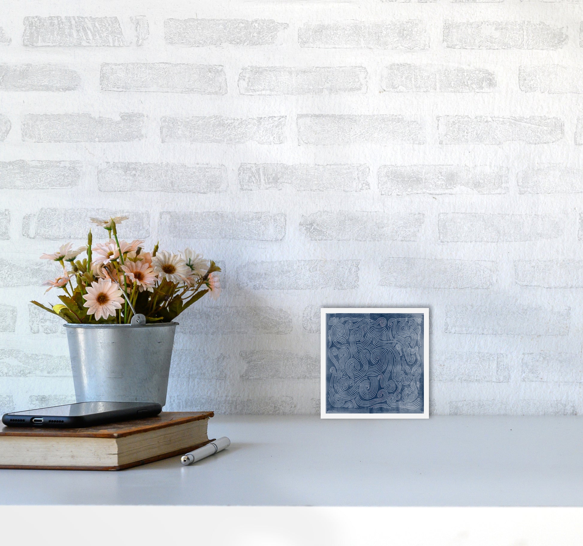 Square Blue Waves Abstract Wall3030 Black Frame
