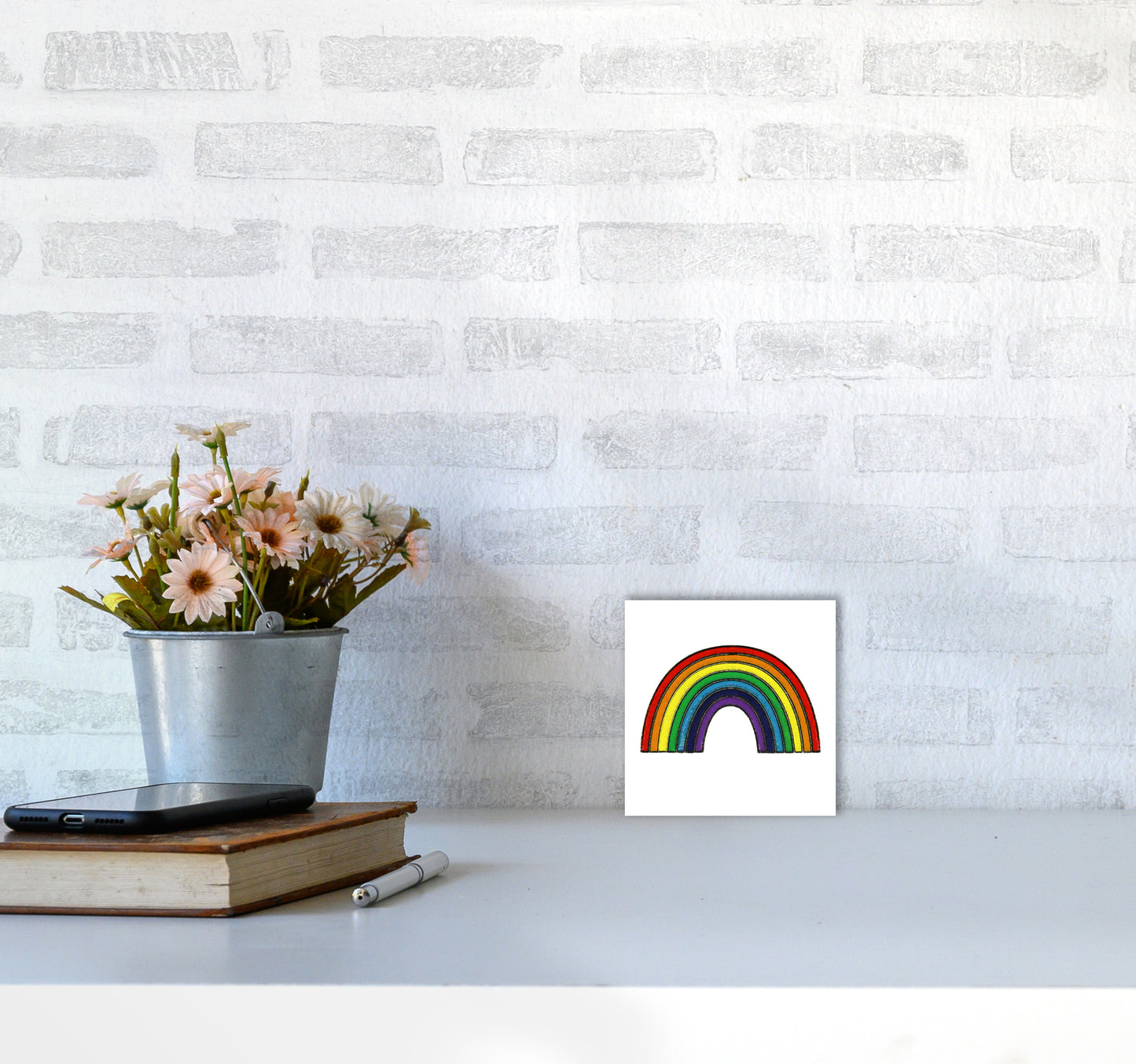 Square Rainbow Print on White3030 Black Frame